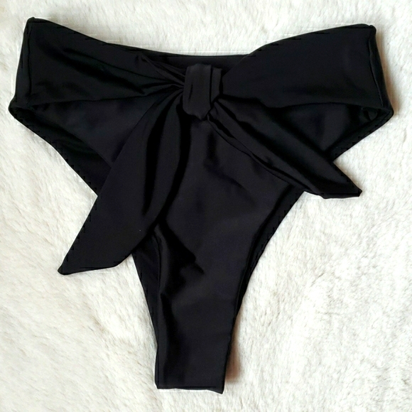 Black Puff Sleeve Bralette Top High-waist Bikini - Picture 4 of 8